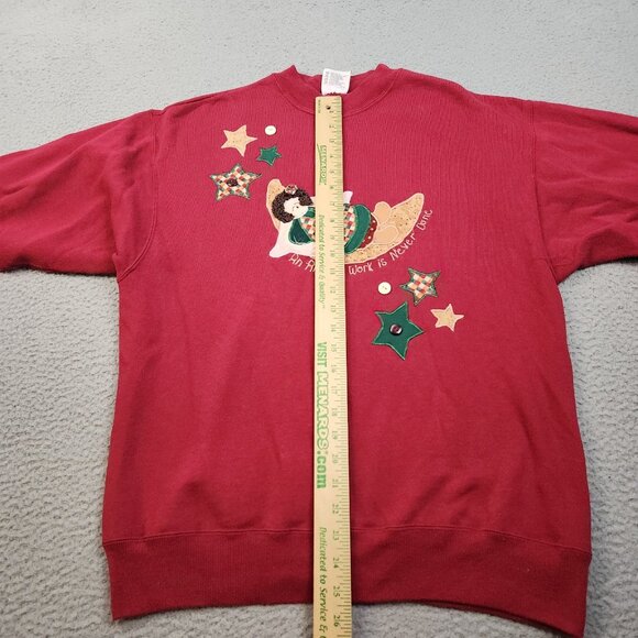 VTG Holiday Christmas Angel Sweatshirt Large Crew Sweater 90's Embroidered CUTE! - Picture 6 of 11